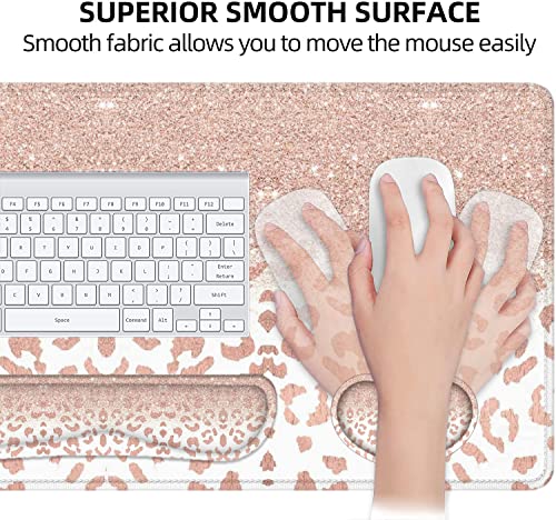 Lateefah Desk Mat, Mouse Pad with Wrist Rest, 4-in-1 Large Mouse Pads for Desk, Ergonomic Mouse Pad and Keyboard Wrist Rest Gaming Keyboard Mat for Office, Home - color: 4pcs-rose Gold Leopard
