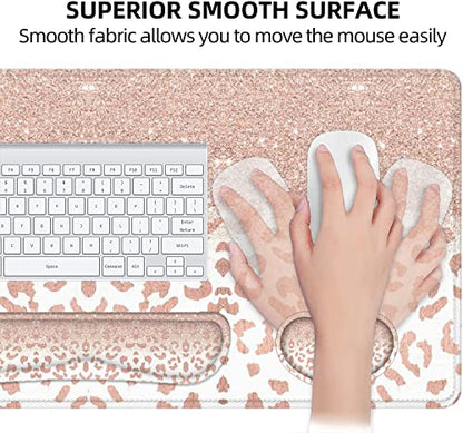 Lateefah Desk Mat, Mouse Pad with Wrist Rest, 4-in-1 Large Mouse Pads for Desk, Ergonomic Mouse Pad and Keyboard Wrist Rest Gaming Keyboard Mat for Office, Home - color: 4pcs-rose Gold Leopard