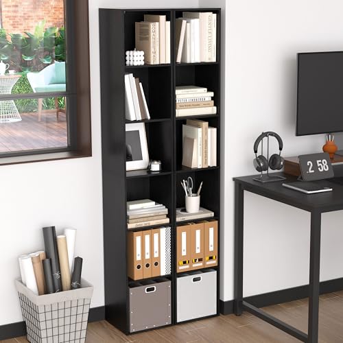 6 Cube Storage Organizer, Narrow Open Shelf Bookcase, Freestanding 6 Cube Storage Shelf, Moisture-Proof Scratch-Resistant Melamine Display Shelf for Bedroom, Living Room, Study, Home，Black - color: Black, size: 6-Cube