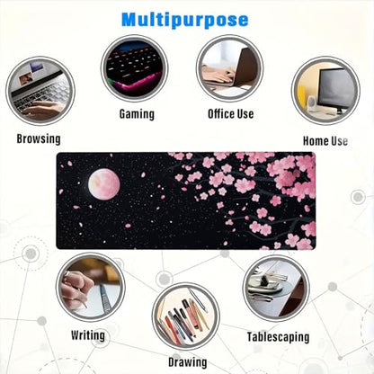 Cherry Blossom Mouse Pad Pink Moon Petal Night Sky Sakura Art Mousepad XL Large Gaming Mouse Pad Laptop Keyboard Mat Desk Pad Professional Desk Pad for Office Equipment 31.5x11.8 Inch - color: Cherry Blossom