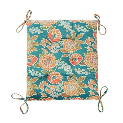 Outdoor Patio Cushion, Rocking Chair Cushion, Tufted Pads, Set of Upper and Lower with Ties Pack of 2 (2 Sets) - Back 20"×17", Seat 17"×17" (Green Bottom Flowers) - color: Green Bottom Flowers