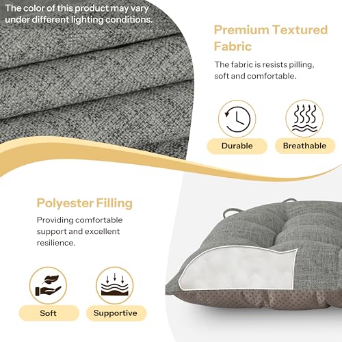 Chair Cushions for Dining Chairs Set of 4 Durable D-Shaped Seat Cushions with Non-Slip Backing Secure Ties Thick Cozy Seat Pad for Kitchen Dining Room Office(18x16.5x3in Light Grey) - color: Light Grey