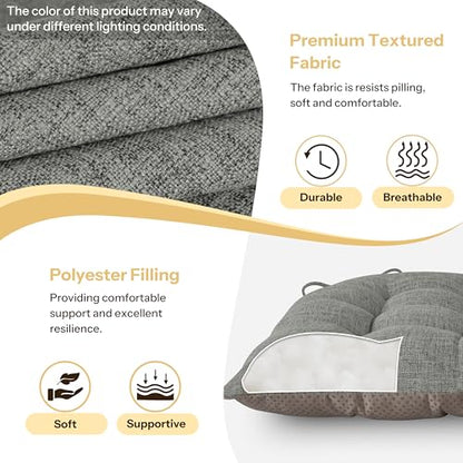 Chair Cushions for Dining Chairs Set of 4 Durable D-Shaped Seat Cushions with Non-Slip Backing Secure Ties Thick Cozy Seat Pad for Kitchen Dining Room Office(18x16.5x3in Light Grey) - color: Light Grey