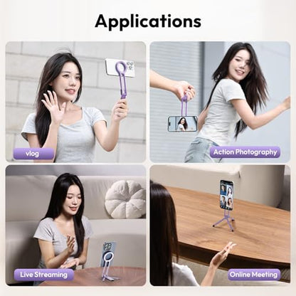 ULANZI MA30 Magnetic Phone Tripod Stand for iPhone, Aluminium Maglock Smartphone Mini Tripod Pocket Cell Phone Stand Strong Magnet Compatible with iPhone 17 16 15 14 13 12 Series, Lavender - color: Lavender