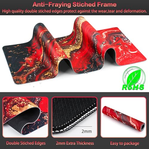Canjoy Gaming Mouse Pad, 31.5x15.7inch Large Extended Mousepad Big Computer Desk Mat for Keyboard and Mouse Full Desk Mouse Mat with Non-Slip & Rubber Base - color: Red Marble