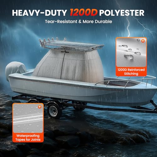 1200D Heavy Duty Waterproof T-Top Boat Center Console Cover with Motor Cover, Thick Tear-Resistant Marine Grade Polyester for T-Top Boat Center Console and Helm, 70" L x 48" W x 72" H, Gray - color: Gray, size: 70" L x 48" W x 72" H