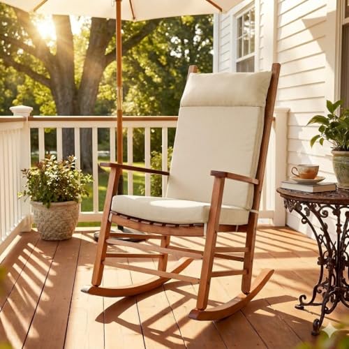 Waterproof Rocking Chair Cushions Outdoor & Indoor, Wooden Rocking Chair Pads, Non-Slip Large Glider Rocker Replacement Cushions with Pillow & Ties,Seat Back Cushion for Rocker Beige - color: Beige