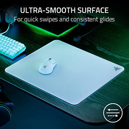 Razer Atlas Tempered Glass Gaming Mouse Mat: Ultra-Smooth Micro-Etched Surface - Dirt and Scratch-Resistant - Anti-Slip Base - Quiet Mouse Movements - White - color: White