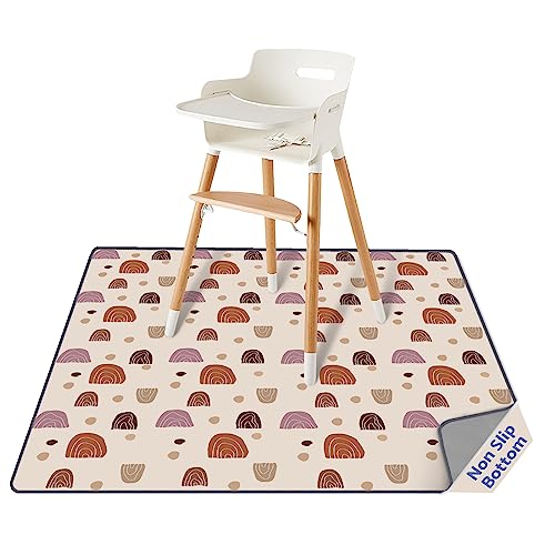 Blissful Diary Baby Splat Mat for Under High Chair, 50.4 x 50.4 Inch Wipeable Splash Mat, Waterproof and Washable, Anti-Slip Floor Protector, Boho Rainbow - color: Boho Rainbow