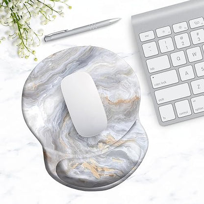 Ergonomic Mouse Pad with Support - Comfortable Wrist Rest, Non-Slip PU Base for Home Office, Studying, Gaming (Gray White Marbling) - color: Gray White Marbling