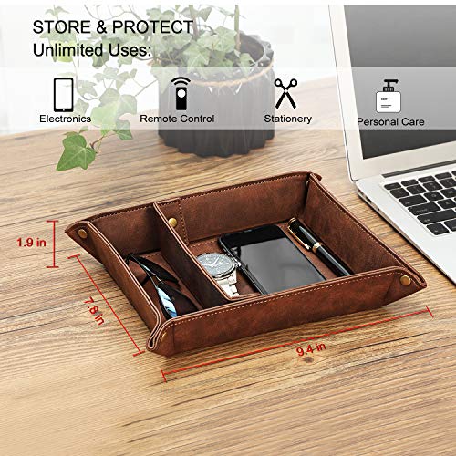 SITHON Valet Tray Desktop Storage Organizer, Removable 2 Compartments Catchall Tray Bedside Vanity Nightstand Caddy Holder Desk Storage Plate, Graduation, Brown - color: Brown