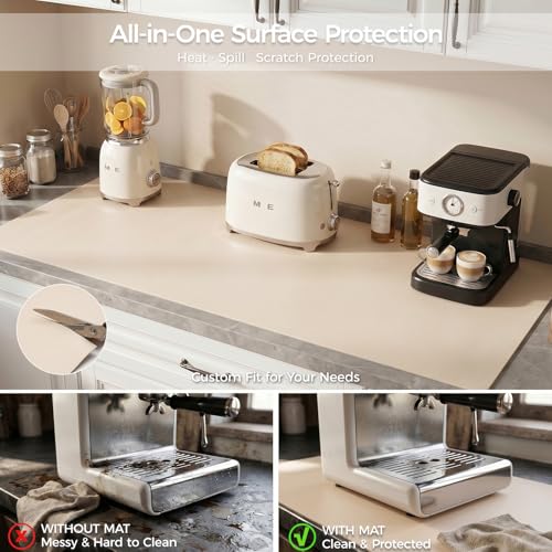 Extra Large Silicone Mat for Countertop & Table with Gift Tube Packaging, Thickened Non-Slip Heat Resistant Table Protector, Cuttable Waterproof Kitchen Prep & Kids Craft Mat - color: Warm Beige, size: 72"L x 12"W