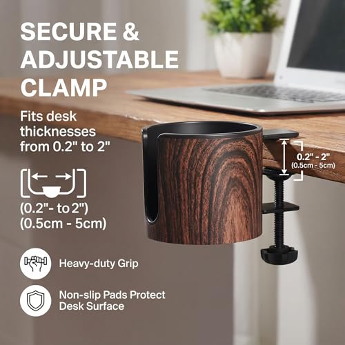 Luxury 2pcs Desk Cup Holder, Tool-Free Clamp On Desk Cup Holder, Fits 40oz Tumbler Holder & 0.2-2in Thick Desks, Anti-Spill for Office, Home, Gaming (2PCS Walnut Design) - color: 2PCS WALNUT DESIGN