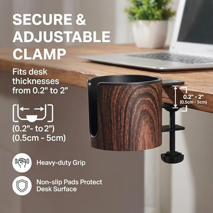Luxury 2pcs Desk Cup Holder, Tool-Free Clamp On Desk Cup Holder, Fits 40oz Tumbler Holder & 0.2-2in Thick Desks, Anti-Spill for Office, Home, Gaming (2PCS Walnut Design) - color: 2PCS WALNUT DESIGN