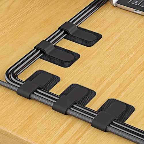 100 Pcs Hook and Loop Cable Straps,Self Adhesive Hook and Loop Cable Ties,Adjustable Cord Organizers for Desk,Reusable Wire Organizers for Cords,Cord Organizer (Black) - color: Black