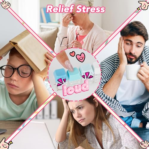 2 PCS 4-in-1 Keyboard Fidget Toy Keychain, Finger Clicky Button Toy Stress Relief Keychain with Swappable Keycaps, Mini Mechanical Key Fidget for Office Desk Focus Gifts (Blue Rose Pink White) - color: Blue Rose Pink White