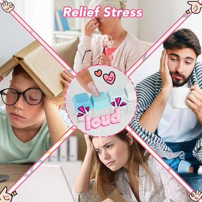 2 PCS 4-in-1 Keyboard Fidget Toy Keychain, Finger Clicky Button Toy Stress Relief Keychain with Swappable Keycaps, Mini Mechanical Key Fidget for Office Desk Focus Gifts (Blue Rose Pink White) - color: Blue Rose Pink White