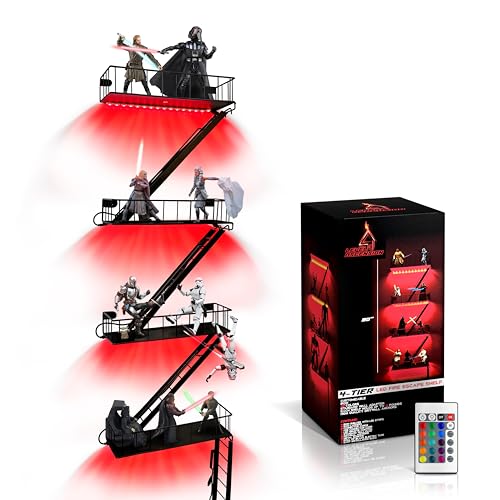 Fire Escape Wall Shelf for Collectibles – Iron Fire Escape Shelf with Pre-Attached LED Light Strips, 12 Colors, Holds 44 lbs