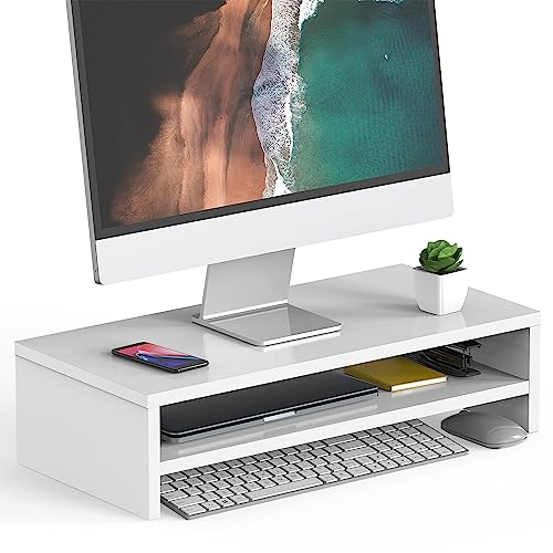 FITUEYES Monitor Stand - 2 Tier Computer Monitor Riser with 21.3 Inch Shelf, Wood Desktop Stand for Laptop Computer Screen, Desk Organization, Office Supplies - color: White, size: 21.3“