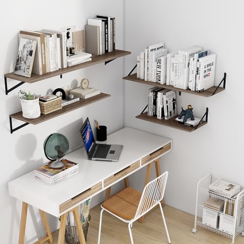 Heimlove Deep Floating Shelves for Wall, 48W x 12D Rustic Grey Wood Wall Shelves Set of 2, Large Floating Shelf for Living Room, Kitchen, Office, Bedroom and Decor Storage, with Metal Bracket - Grey - color: Grey With Black Metal Bracket, size: 48wx12dx5.
