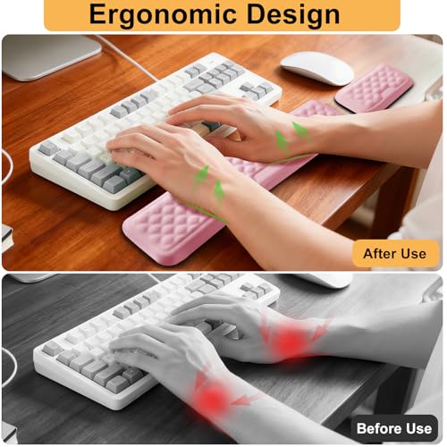 Keyboard Wrist Rest Mouse Wrist Support, Memory Foam Wrist Rest Pad for Computer Laptop, Ergonomic Wrist Cushion Support for Typing Pain Relief, Gaming Home Office, Pink - color: Pink