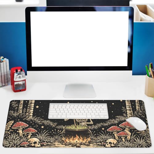 Dark Fantasy Gaming Mouse Pad Skeleton Witch Scene Large Desk Mat Extended Large Laptop Keyboard Non-Slip Rubber Base with Stitched Edges for Home Office Computer Keyboard Laptop 31.5"x11.8" - color: Dark Fantasy