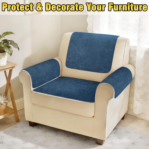 Couch Arm Covers, Sofa Arm Covers, Waterproof Armrest Cover for Sofa, Loveseat, Armchair, Anti-Slip Recliner Arm Cover, Headrest Cover, Arm Chair Covers Set of 2 (Navy Blue, 24"×24") - color: Navy Blue, size: 24" x 24" - 2 pcs