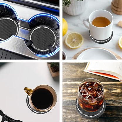 BFXM 2 PCS Bling Cup Holder Coasters for Car, Car Accessories for Women 2.75 inch Diamond Universal Non-Slip Silicone Cup Holder Coasters, Sparkly Bling(White Diamond) - color: Black+Bling White