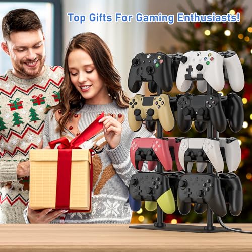 MANMUVIMO Controller Holder for 16 Xbox PS5 PS4 Gaming Controller, Video Game Controller Holder Headphone Stand for Desk, Gamer Gifts for Men, Gaming Room Accessories Maximum Organizer Rack - size: 16 Controller Holder Black