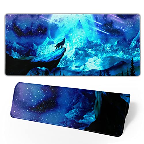 Gaming Mouse Pad Anime Mousepad Large Extended Wolves Gaming Mouse Mat with Stitched Edges Wolf Office Decor with Non-Slip Rubber Base Desk Mat for Work Gaming Office Home 31.5'' X 11.8'' Inch - color: Anime Wolf