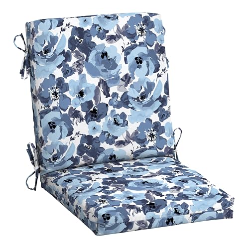 Arden Outdoor Midback Chair Cushion, 18 x 16.5, Rain-Proof, Fade Resistant Blue Garden Floral - color: Blue Garden Floral