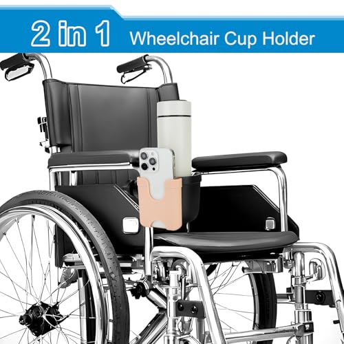 Accmor 2-in-1 Wheelchair Cup Holder, Walker Cup Holder with Phone Holder, Universal Drinks Holder for Stroller, Mobility Scooter, Rollator, Walker, Wheelchair Accessory - color: Black Pink
