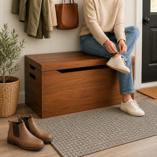 Entryway Storage Chest for Shoe, Boots & Bags, Fully Assembled, Walnut - color: Entryway Bench Storage - Walnut