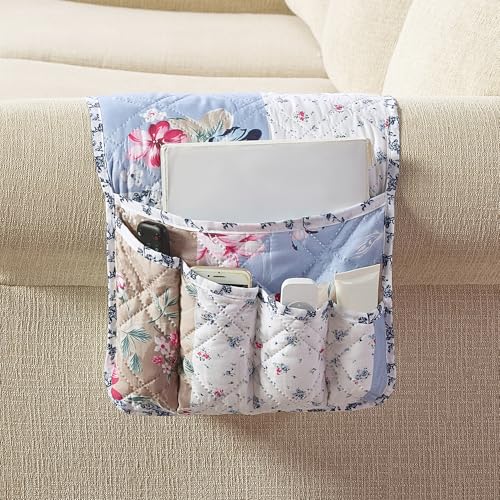 Brilliant Sunshine Patchwork Couch Armrest Organizer, Blue Natural(35×13") | Non Slip Armchair Caddy for Sofa Recliner, Washable Remote Controls Holder, Storage for Magazine, Phone, iPad - color: Blue Natural