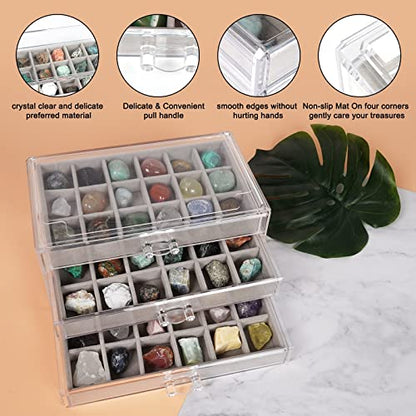 Acrylic Rock Collection Display Case Rock Collection Box for Kids Display Cases for Collectibles Crystal Display Case Holder Shadow Boxes Display Cases Display Cabinet Fossil Display Box