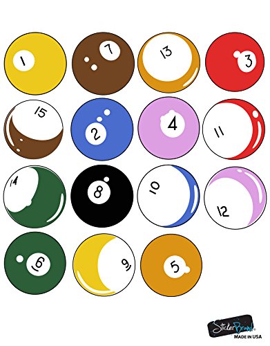 15 Billiard Balls Wall Decal Stickers Printed Graphic Game Room Decor Vinyl Wall Art. (All 15 Balls are 20 inches Around) #OS_MB130. Easy to Apply & Removable. - size: All Balls are 20in in size.