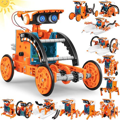 STEM 13-in-1 Education Solar Robot Toys for Age 8-12, DIY Building Science Experiment Robots Kit Birthday Gifts for 8 9 10 11 12 Years Old Boys Girls Kids Teens, Solar Powered by The Sun - color: Orange