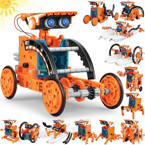 STEM 13-in-1 Education Solar Robot Toys for Age 8-12, DIY Building Science Experiment Robots Kit Birthday Gifts for 8 9 10 11 12 Years Old Boys Girls Kids Teens, Solar Powered by The Sun - color: Orange