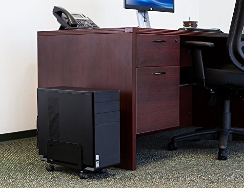 Mount-It! Computer Tower Stand, Adjustable PC Tower Cart with Lockable Caster Wheels, Heavy-Duty Steel Ventilated CPU Holder, 22 lbs, Fits 4.87-8.5 Inch Wide, for Floor Carpet Under Desk, Black