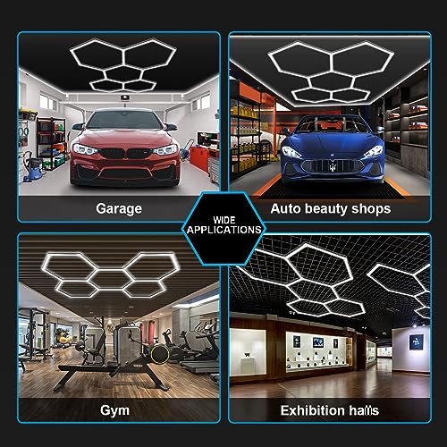 MODERN Hexagon Garage Lights，25 Pack 216W 25920LM High Brightness Hexagon Garage LED Lights for Garage, Shopping Mall, Workshop and Car Detailing Shop etc. … … … - size: 5 HEX without Border