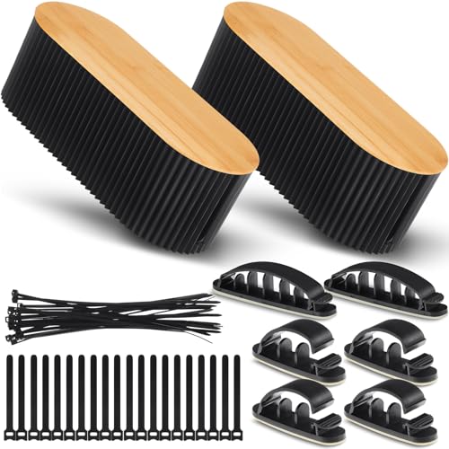 Marsui 2 Pcs Black Cable Management Organizer Box for Hiding Wires, Home Office Desk Floor Cord Organizer, 11.8 x 5.1 x 4.3 Inch Cord Strip Protect Holder Wire Storage - color: Black, style: Bamboo Cover
