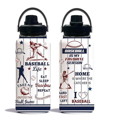Baseball Water Bottle 32oz, Sport Travel Stainless Steel Tumbler With Lid, Double Wall Vacuum Insulated Coffee Cup Travel Mug, Fathers Day Baseball Gifts for Boys Dad Husband Grandpa - color: Baseball-1