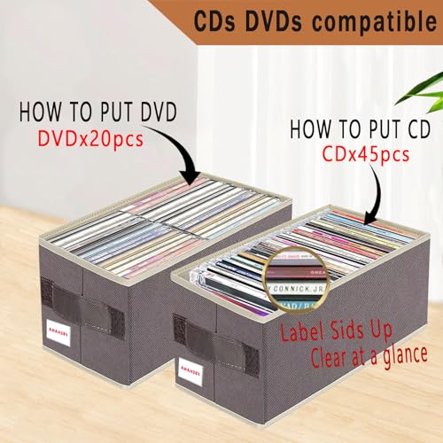 CD/DVD storage box Universal, stackable CD/DVD organizer with lid, Blu-ray disc media holder, video game disk, album, 2Pack can hold 90cd / 40dvd（Brown purple） - size: 2Pack Brown purple
