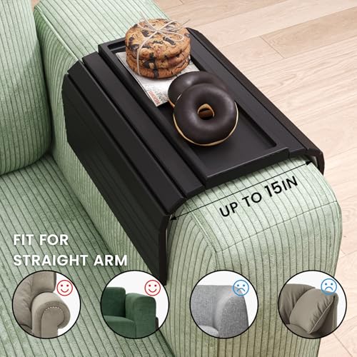 Sofa Arm Tray,Bamboo Folding Couch Arm Tray,Sofa Armrest Trays with Anti-Slip Pad for Drinks,Snacks,Phone,Remote Control（Black） - color: Black