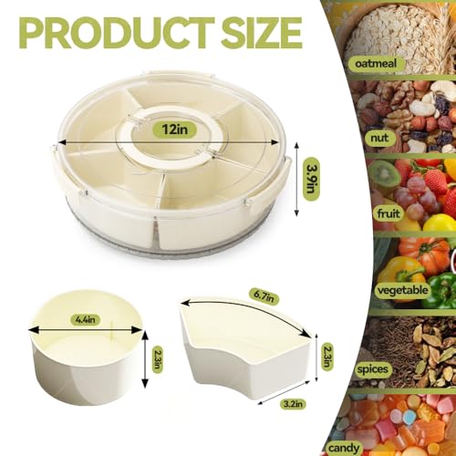 Divided Serving Tray with Lid and Handle, Portable Snackle Box for Veggie, Fruit Snacks Organizer, Clear Snack Spinner Container for Outdoor, Kitchen, Party, Travel