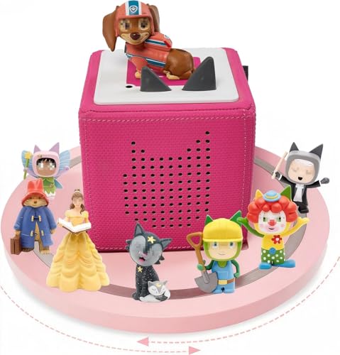 Gieanoo 360° Round Turntable for Tonies Shelf,for TonieBox 1 and ToniesBox 2 Tonie Magnetic Storage Shelf Pine Wood Tonies Box Display Shelf for 10-20 Characters for Kids Room(Pink) - color: Pink