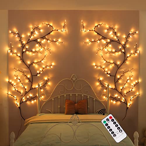 Enchanted Willow Vine 9.5FT, 160 LEDs Vines for Room Decor with Remote, Vine Lights for Wall Home Decorations with 20 Clips & Tapes, Plug in, 1 PC - color: Brown Willow