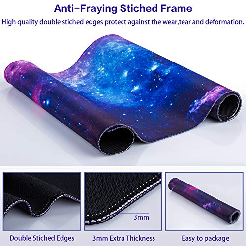 Canjoy Gaming Mouse Pad, 31.5x15.7inch Large Extended Mousepad Big Computer Desk Mat for Keyboard and Mouse Full Desk Mouse Mat with Non-Slip & Rubber Base - color: Blue Galaxy