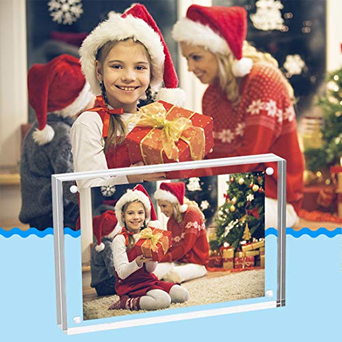 HELPLEX Acrylic Frame, 2 Pack 6x8 Acrylic Picture Frames, 24mm Thicker Frameless Clear Double Sided Magnetic Frame, Free Standing Desktop Display - size: 6x8(2 PACK)