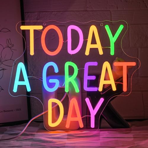 Today A Great Day Neon Sign for Wall Decor Great Day Neon Light Letter LED Sign Motivation Neon Signs Dimmable USB Color Letter Neon Light Sign for Classroom Kid Room Party Home Decor - color: Today A Great Day